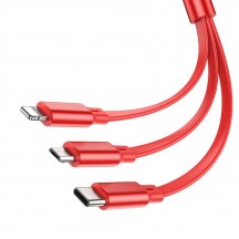 Cablu Hoco Data Cable Double-Pull  - 3in1 USB-A to Type-C, Lightning, Micro-USB, Retractable, 2A, 1m - Red X75