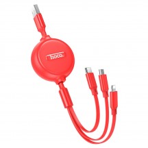 Cablu Hoco Data Cable Double-Pull  - 3in1 USB-A to Type-C, Lightning, Micro-USB, Retractable, 2A, 1m - Red X75