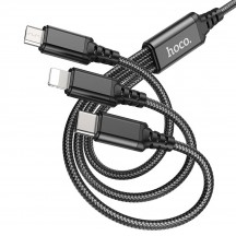 Cablu Hoco Data Cable Super  - 3in1 USB-A to Type-C, Lightning, Micro-USB, 2A, 1m - Black X76
