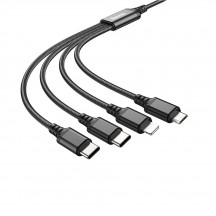 Cablu Hoco Data Cable Super  - 4in1 USB-A to 2 x Type-C, Lightning, Micro-USB, 2A, 1m - Black X76
