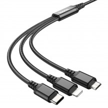 Cablu Hoco Data Cable Super  - 3in1 USB-A to Type-C, Lightning, Micro-USB, 2A, 1m - Black/Red/Blue X76