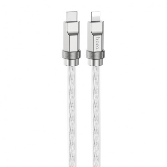 Cablu Hoco Data Cable Crystal  - Type-C to Lightning 20W, Transparent Silicone Protection, Zinc Alloy, 1m - Silver U113