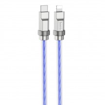 Cablu Hoco Data Cable Crystal  - Type-C to Lightning 20W, Transparent Silicone Protection, Zinc Alloy, 1m - Blue U113