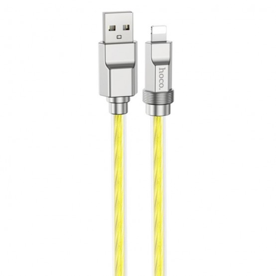 Cablu Hoco Data Cable Crystal  - USB to Lightning, Transparent Silicone Protection, Zinc Alloy, 2.4A, 1m - Gold U113