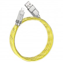 Cablu Hoco Data Cable Crystal  - USB to Lightning, Transparent Silicone Protection, Zinc Alloy, 2.4A, 1m - Gold U113