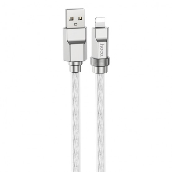 Cablu Hoco Data Cable Crystal  - USB to Lightning, Transparent Silicone Protection, Zinc Alloy, 2.4A, 1m - Silver U113
