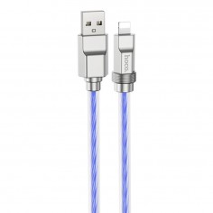 Cablu Hoco Data Cable Crystal  - USB to Lightning, Transparent Silicone Protection, Zinc Alloy, 2.4A, 1m - Blue U113