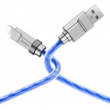 Cablu Hoco Data Cable Crystal  - USB to Lightning, Transparent Silicone Protection, Zinc Alloy, 2.4A, 1m - Blue U113