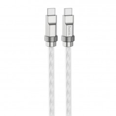 Cablu Hoco Data Cable Crystal  - Type-C to Type-C PD100W, Transparent Silicone Protection, Zinc Alloy, 1m - Silver U113