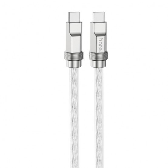 Cablu Hoco Data Cable Crystal  - Type-C to Type-C PD100W, Transparent Silicone Protection, Zinc Alloy, 1m - Silver U113