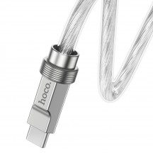 Cablu Hoco Data Cable Crystal  - Type-C to Type-C PD100W, Transparent Silicone Protection, Zinc Alloy, 1m - Silver U113
