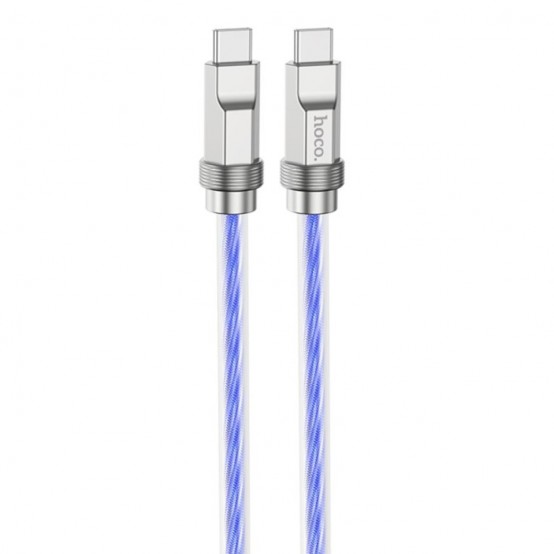 Cablu Hoco Data Cable Crystal  - Type-C to Type-C PD100W, Transparent Silicone Protection, Zinc Alloy, 1m - Blue U113