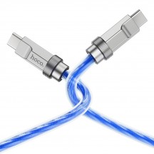 Cablu Hoco Data Cable Crystal  - Type-C to Type-C PD100W, Transparent Silicone Protection, Zinc Alloy, 1m - Blue U113