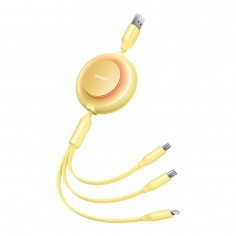 Cablu Baseus Data Cable Bright Mirror 2  - Retractable, USB to Lightning, Type-C, Micro-USB, 3.5A, 480Mbps - Yellow CAMJ010011