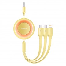 Cablu Baseus Data Cable Bright Mirror 2  - Retractable, USB to Lightning, Type-C, Micro-USB, 3.5A, 480Mbps - Yellow CAMJ010011