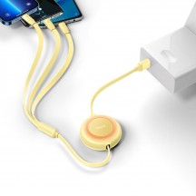 Cablu Baseus Data Cable Bright Mirror 2  - Retractable, USB to Lightning, Type-C, Micro-USB, 3.5A, 480Mbps - Yellow CAMJ010011