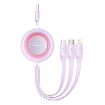 Cablu Baseus Data Cable Bright Mirror 2  - Retractable, USB to Lightning, Type-C, Micro-USB, 3.5A, 480Mbps - Purple CAMJ010005