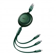 Cablu Baseus Data Cable Bright Mirror 2  - Retractable, USB to Lightning, Type-C, Micro-USB, 3.5A, 480Mbps - Green CAMJ010006