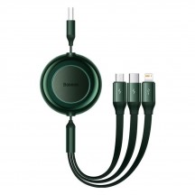 Cablu Baseus Data Cable Bright Mirror 2  - Retractable, USB to Lightning, Type-C, Micro-USB, 3.5A, 480Mbps - Green CAMJ010006