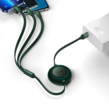 Cablu Baseus Data Cable Bright Mirror 2  - Retractable, USB to Lightning, Type-C, Micro-USB, 3.5A, 480Mbps - Green CAMJ010006