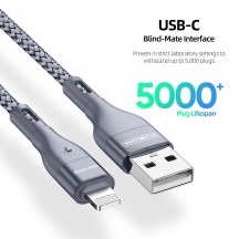 Cablu  Data Cable  - USB to Lightning Fast Charging 2.4A, 12W, 480Mbps, 1m - Grey A7