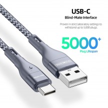 Cablu  Data Cable  - USB to Type-C Fast Charging 2.4A, 12W, 480Mbps, 1m - Grey A8