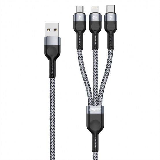 Cablu  Data Cable 3in1  - USB to Type-C, Lightning, Micro-USB, 480Mbps, 1.3m - Grey A3