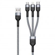 Cablu Duzzona Data Cable 3in1  - USB to Type-C, Lightning, Micro-USB, 480Mbps, 1.3m - Grey A3