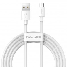 Cablu Baseus Data Cable Simple Wisdom (TZCAMZJ-02) - USB to Micro-USB, Quick Charge, 2.1A, 480Mbps, 1.5m - White 2 pack