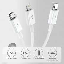 Cablu Baseus Data Cable Superior Series  - USB to Type-C, Micro-USB, Lightning, Fast Charging 3.5A, 1.5m - Blue CAMLTYS-03