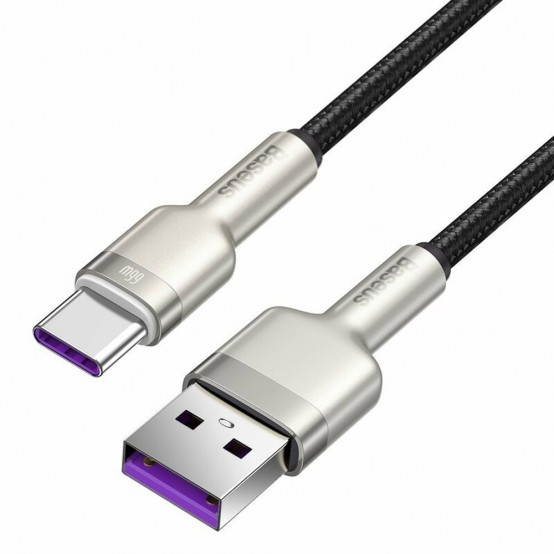Cablu Baseus Data Cable Cafule Series Metal  - USB to Type-C, Super Fast Charging, 66W, 6A, 25cm - Black CAKF000001