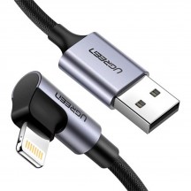 Cablu Ugreen Data Cable  - USB to Angled Lightning, 2.4A, 1.5m - Black 60770