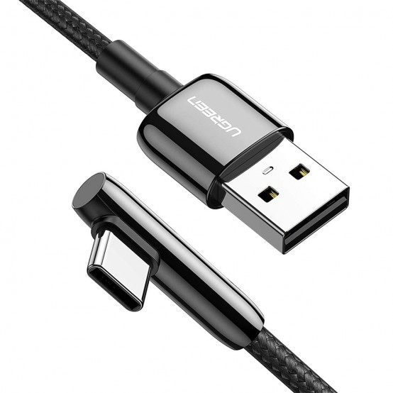 Cablu Ugreen Data Cable Zinc Alloy Shell  - USB to Angled USB-C, 3A, 2m - Black 70415