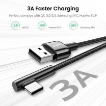 Cablu Ugreen Data Cable Zinc Alloy Shell  - USB to Angled USB-C, 3A, 2m - Black 70415