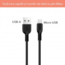 Cablu Hoco Data Cable Flash  - USB-A to Micro-USB, 10W, 2.4A, 1.0m - Black X20