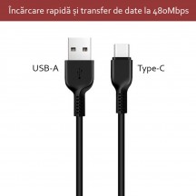 Cablu Hoco Data Cable Flash  - USB-A to USB Type-C, 10W, 3A, 1m - Black X20