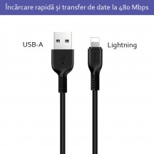 Cablu Hoco Data Cable Flash  - USB-A to Lightning, 10W, 2A, 2.0m - Black X20