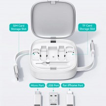 Cablu USAMS Data Cable US-SJ650 U87  - with Multifunctional Storage Set Box, Slots for SIM/TF Card - Silver SJ650USB02