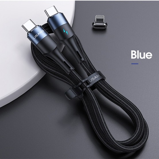 Cablu USAMS Data Cable U66 Magnetic - Type-C to Lightning 20W, Type-C 60W, PD, Fast Charge, 1.2m - Blue