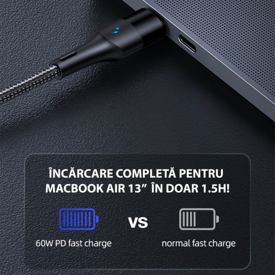 Cablu USAMS Data Cable U66 Magnetic - Type-C to Lightning 20W, Type-C 60W, PD, Fast Charge, 1.2m - Blue