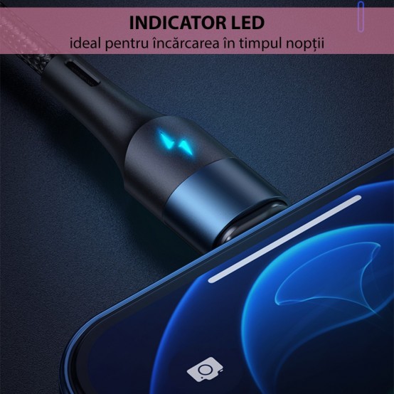 Cablu USAMS Data Cable U66 Magnetic - Type-C to Lightning 20W, Type-C 60W, PD, Fast Charge, 1.2m - Blue