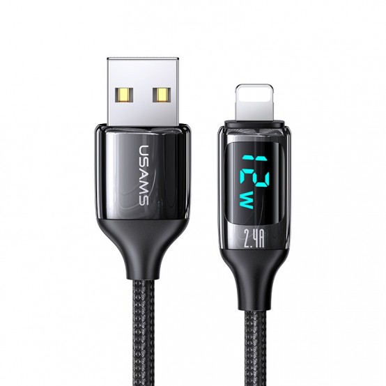 Cablu USAMS Data Cable U78  - Lightning, PD, 12W, Digital Display, Fast Charge, 1.2m - Black US-SJ543