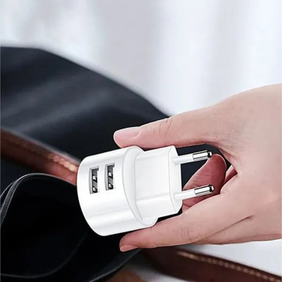 Alimentator USAMS Travel Charging Set  - T20 Dual USB Round Travel Charger with U35 Type-C data cable, 1m - White XTXLOGT18TC05
