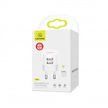 Alimentator USAMS Travel Charging Set  - T20 Dual USB Round Travel Charger with U35 Type-C data cable, 1m - White XTXLOGT18TC05