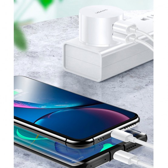 Alimentator USAMS Travel Charging Set  - T20 Dual USB Round Travel Charger with U35 Type-C data cable, 1m - White XTXLOGT18TC05