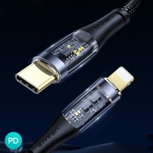 Cablu USAMS Data Cable Icy Series  - Type-C to Lightning, PD, 20W, 1.2m - Black US-SJ573