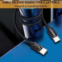 Cablu Yesido Data Cable  - Type-C to Type-C, 45W, 3A, 1.2m - Black CA55