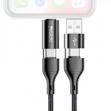 Cablu Yesido Data Cable 4in1  - 2x Type-C, Lightning, USB, 3A, 1.2m - Black CA59