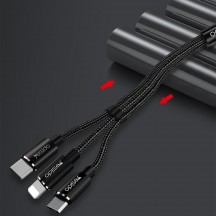 Cablu Yesido Data Cable  - 3in1 USB to Type-C, Lightning, Micro USB, 60W, 3A, 1.2m - Black CA60