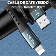 Cablu Yesido Data Cable  - USB to Lightning, 2.4A, 1.2m - Black CA62
